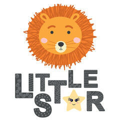 Cute face of an animal with lettering. Scandinavian style and pastel palette. baby posters, cards, clothes, childrens rooms