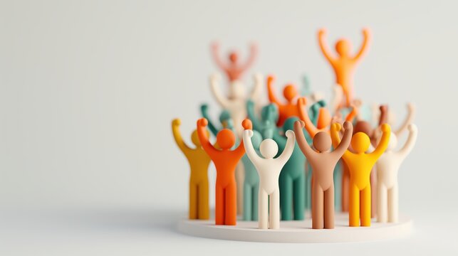 a diverse group of people celebrating, unity theme, 3D rendering, vibrant colors, isolated on white background