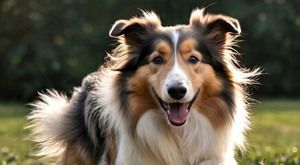Fototapeta premium A beautiful big rough collie dog running in a field
