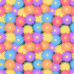 seamless summer pattern: colorful flowers against green background
