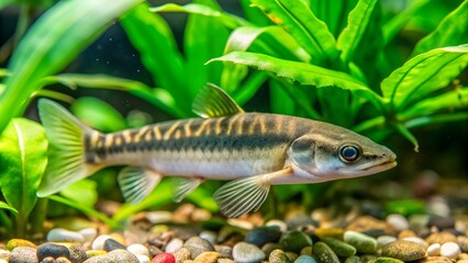 The Siamese Algae-eater (Crossocheilus oblongus) in the home aquarium with plants