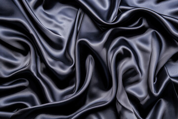 Fototapeta premium Elegant, luxurious dark blue silk fabric with smooth, flowing folds and a glossy finish, creating a rich and sophisticated texture.