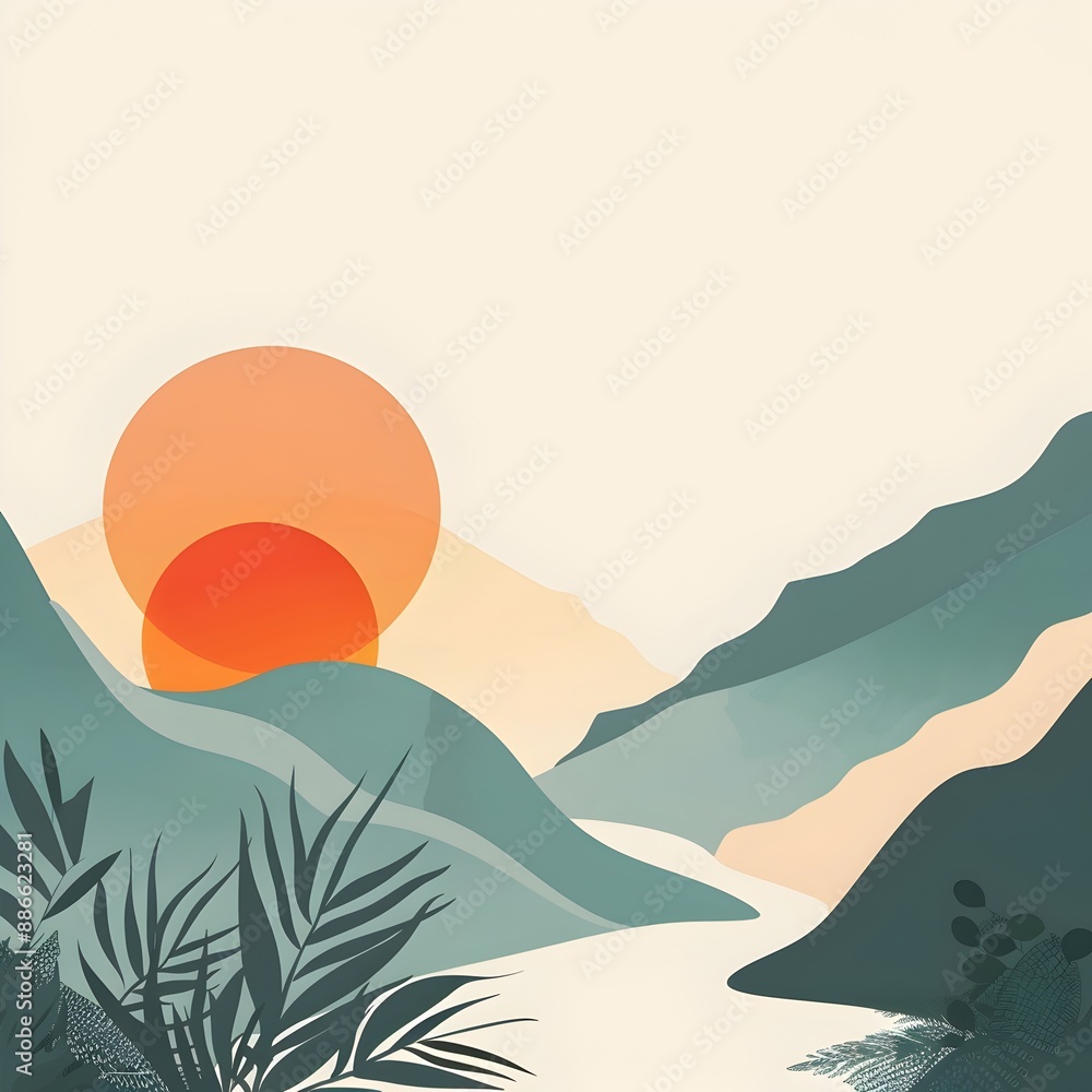 Poster minimalist landscape frame with abstract soft color background