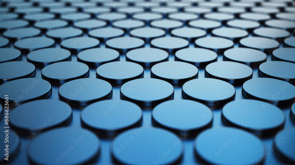 Poster abstract close-up of blue circular discs creating a repetitive pattern, showcasing modern geometric 
