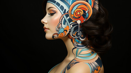 Naklejka premium woman helix crazy head tattoo