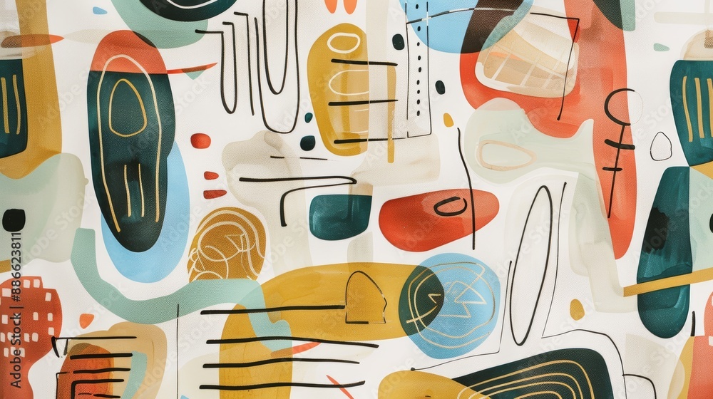 Poster abstract seamless pattern with watercolor shapes and golden lines forming a modern design ideal for 