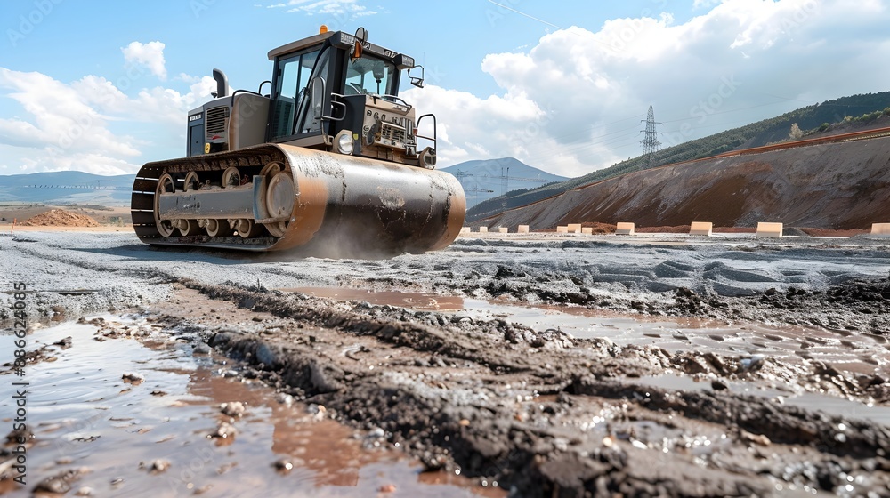 Poster autonomous soil compactor prepares future construction site with transformative technology