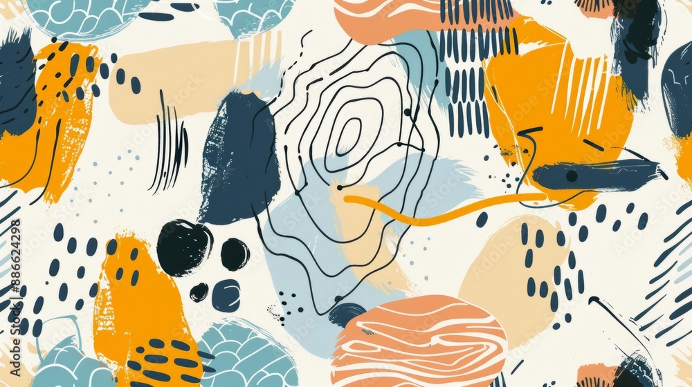 Poster abstract seamless pattern with organic shapes and brush strokes, creating a modern and playful desig
