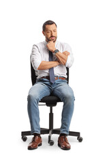 Worried professional man sitting in an office chair and thinking