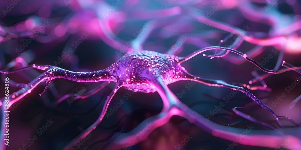 Poster vibrant abstract neural network representing ai data processing with neon glow. concept artificial i