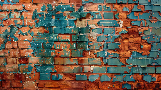 Weathered Brick Wall with Digital Noise and Code Texture Close-Up