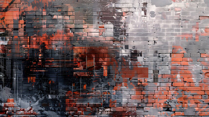 Close-Up of a Weathered Brick Wall with Digital Noise and Fragmented Code Texture