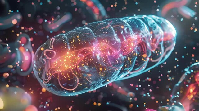 A scan of the mitochondrial matrix the central compartment where the citric acid cycle occurs highlighting the presence of enzymes and molecules involved in cellular respiration.