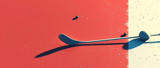 A minimalist 3D flat design illustration of a hockey rink with a puck and stick. The clean lines and ample copy space make it perfect for sports event promotions or educational content related to