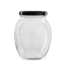 One empty glass jar isolated on white