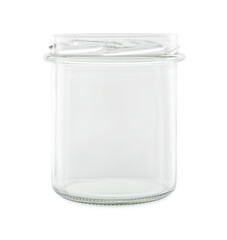 One empty glass jar isolated on white