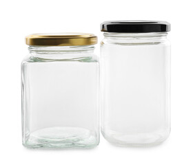 Two empty glass jars isolated on white