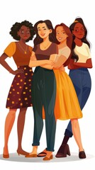 Fototapeta premium Four Diverse Women Standing Together, Embracing Unity and Friendship