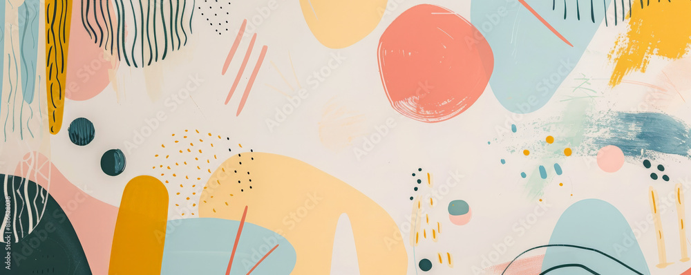 Wall mural modern art mural wallpaper background with a mix of organic shapes and geometric patterns in pastel 