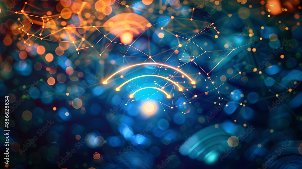 Poster wireless network and connection abstract data background with wifi symbol