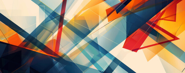 Abstract background featuring overlapping lines and geometric shapes in bold, contrasting colors, forming a dynamic, energetic composition with a sense of depth and movement.