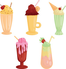 Vector set with five milkshakes.