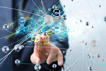 Neural network 3D illustration. Big data and cybersecurity