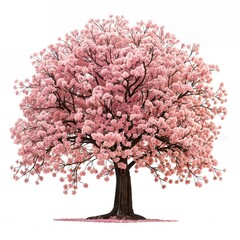 Fototapeta premium Beautiful cherry blossom tree in bloom, highlighting the delicate pink flowers and lush branches, perfect for nature and spring themes.
