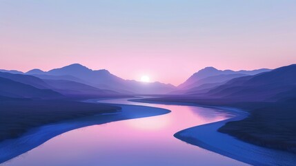 Obraz premium Serene River Valley at Sunset