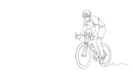 Man riding racing bike wear helmet continuous line drawing. Fitness and sport concept. Vector illustration minimalist design hand drawn.
