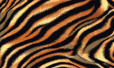 Detailed Tiger Skin Pattern Vector Illustration With Wild Texture. Animal Striped Skin Fur Pattern Texture Background