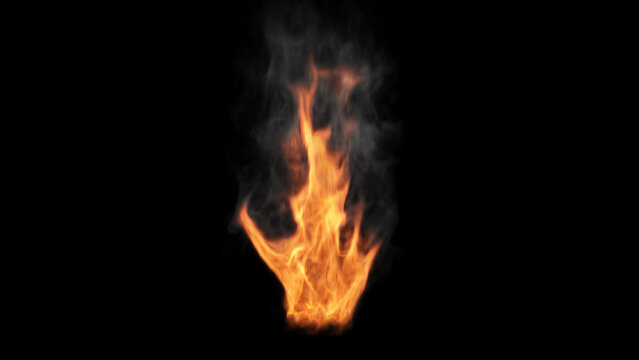 Vivid Blaze of Intense Heat: A Realistic Fire Flame Torch with Rising Smoke in a Dark Background.