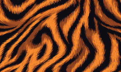 Elegant Tiger Skin Pattern Vector Illustration With Seamless Design. Animal Striped Skin Fur Pattern Texture Background