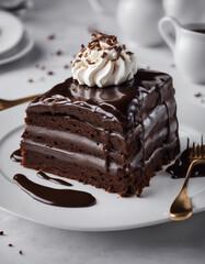 rich sachertorte with a glossy chocolate glaze and a side of whipped cream
