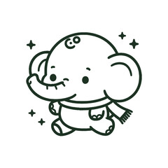 Cute Baby Elephant Outline for Coloring, Baby Elephant Coloring Page Outline