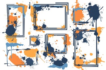 Fototapeta premium Stylish grunge vector frame elements with ink splatters, perfect for creative and unique design projects.