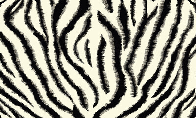 Elegant Black Tiger Skin Pattern Vector Illustration With Seamless Design. Animal Striped Skin Fur Pattern Texture Background