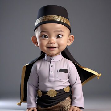 Photo of baby wearing baju melayu, wearing jubba, wearing kurta during eid fitri, eid adha.
