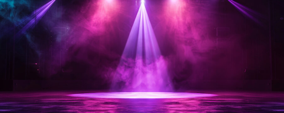 A modern dance stage with a single purple spotlight in the center. The background is dark with subtle light accents, creating a sophisticated and focused ambiance.