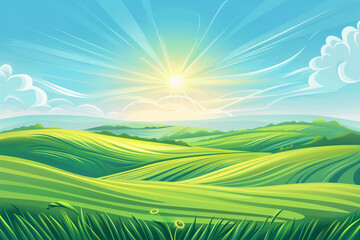 Sunny Green Meadow Landscape