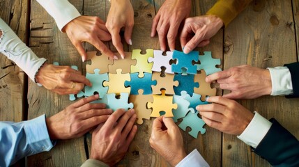 people putting together a puzzle. teamwork concept