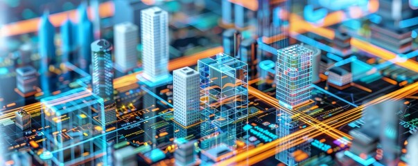 Fototapeta premium Real estate analytics, holographic data visualization, futuristic trends, advanced technology