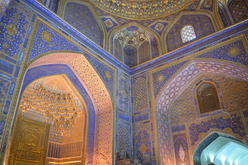 Islamic interior of Tilya-Kori Madrasah, Registan, Samarkand, Uzbekistan