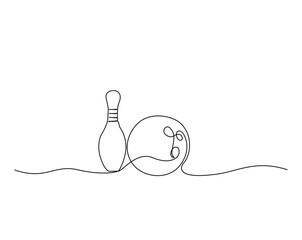 Continuous one line drawing of bowling ball sports. Bowling sport game simple outline illustration. Editable line vector