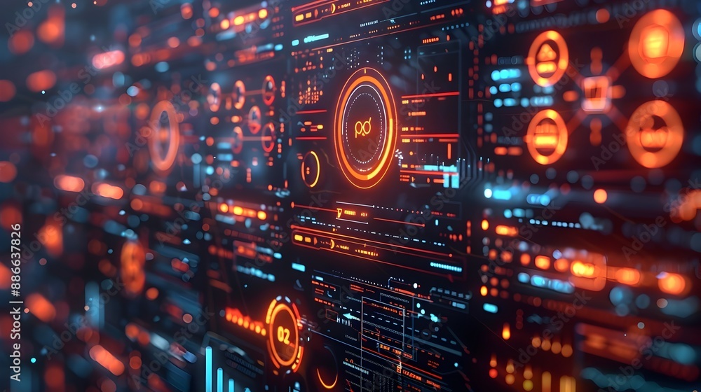 Poster futuristic digital communication interface for real time business analytics and insights