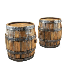 Obraz premium Two Rustic Wooden Barrels with Metal Bands