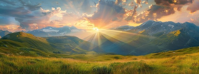 Mountain Panorama with Sunset Rays