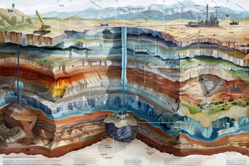 Detailed Cross-Section Illustration of Geological Layers Involved in Oil Formation for Educational Purposes
