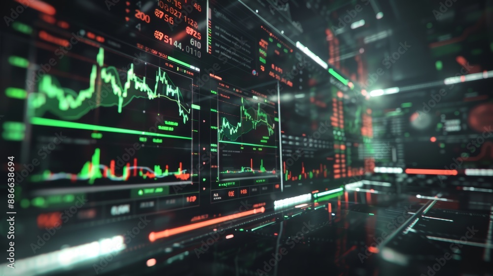 Poster dynamic stock market trading screen with real-time oil price data and graphs