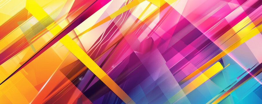 Abstract background with sharp lines and geometric shapes in vibrant colors, creating a dynamic, modern pattern with intersecting angles and contrasting hues.
